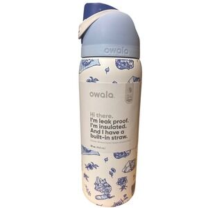 Owala FreeSip 32oz Water Bottle Delft Cats Limited Edition Blue White Stainless